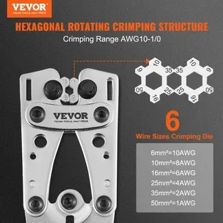 VEVOR Crimpzange Kabelschuhzange 6-50 mm², Batteriekabel-Crimpzange Batterieklemmen-Crimper, Crimpwerkzeug mit 6 Größen & 48 Kupferringverbinder, Kupferringklemmen-Crimpzange Kabelschneider VEVOR Crimpzange Kabelschuhzange 6-50 mm², Batteriekabel-Crimpzange Batterieklemmen-Crimper, Crimpwerkzeug mit 6 Größen & 48 Kupferringverbinder, Kupferringklemmen-Crimpzange Kabelschneider