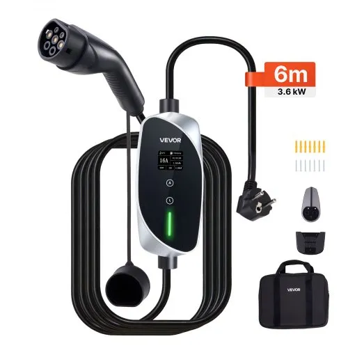 VEVOR Mobile Wallbox, 3,6 kW, 16 A, Typ 2 Ladestation, 1-Phasig-Ladegerät mit 6 m Ladekabel, Schuko-Stecker (16 A), LCD-Display, IP66-Steuereinheit, Stromversorgung für Elektrofahrzeuge VEVOR Mobile Wallbox, 3,6 kW, 16 A, Typ 2 Ladestation, 1-Phasig-Ladegerät mit 6 m Ladekabel, Schuko-Stecker (16 A), LCD-Display, IP66-Steuereinheit, Stromversorgung für Elektrofahrzeuge