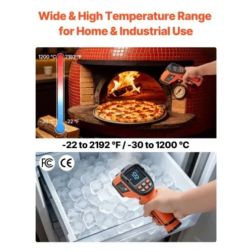 VEVOR Infrarot Thermometer -30℃~1200℃, Digitales IR-Temperaturmessgerät mit LCD-Beleuchtung Typ-K-Thermoelement & Dual-Laser, Berührungslose Temperaturpistole für Kochen Industrie (Nicht für Menschen) – Bild 3