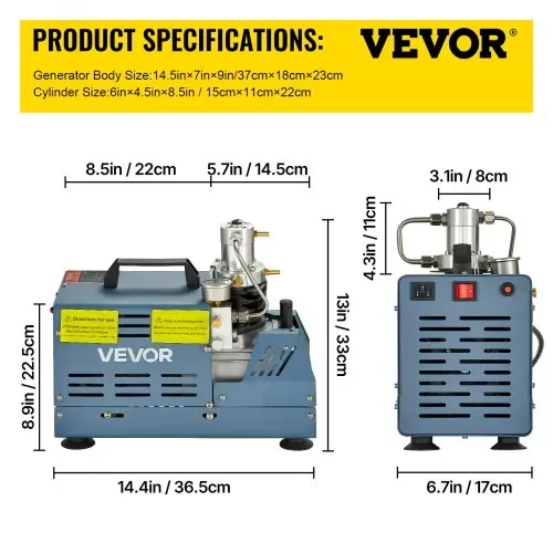 VEVOR Hochdruckkompressor, 4500PSI/30MPA/300BAR Hochdruck-Luftkompressor, 1800W 220V Manueller Stopp Luftgewehrkompressor Geeignet für Paintball-Luftgewehr, PCP-Gewehr, Luftpistole, Tauchflasche – Bild 6