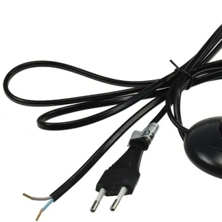 Netzkabel mit Fußschalter blanke Enden, 2m lang, schwarz Netzkabel mit Fußschalter blanke Enden, 2m lang, schwarz