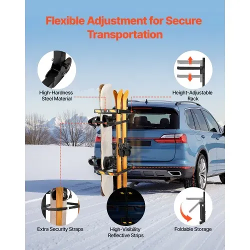 VEVOR Skiboard Snowboard Dachträger für bis zu 6 Paar Ski/4 Snowboards, abschließbarer Skidachträger mit Sicherheitsgurt & Kippzugang, verstellbarer Skihalter passend für die Anhängerkupplung – Bild 5