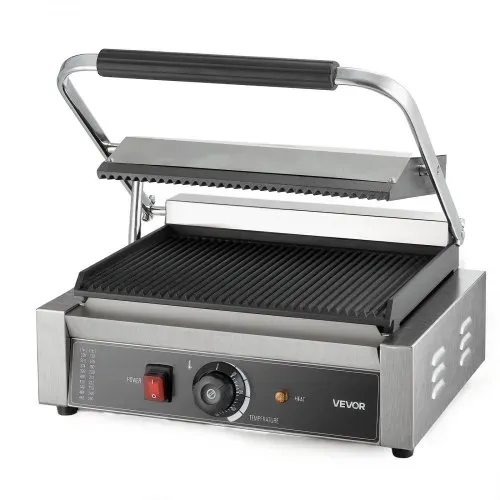 VEVOR kommerzieller Panini-Grill Kontaktgrill 2200 W für Sandwiches Steak Bacon Hamburger, Sandwichmaker Pressgrill aus Edelstahl mit Griff & Temperaturregelung & 34 x23 cm Heizplatte, Paninipresse – Bild 9