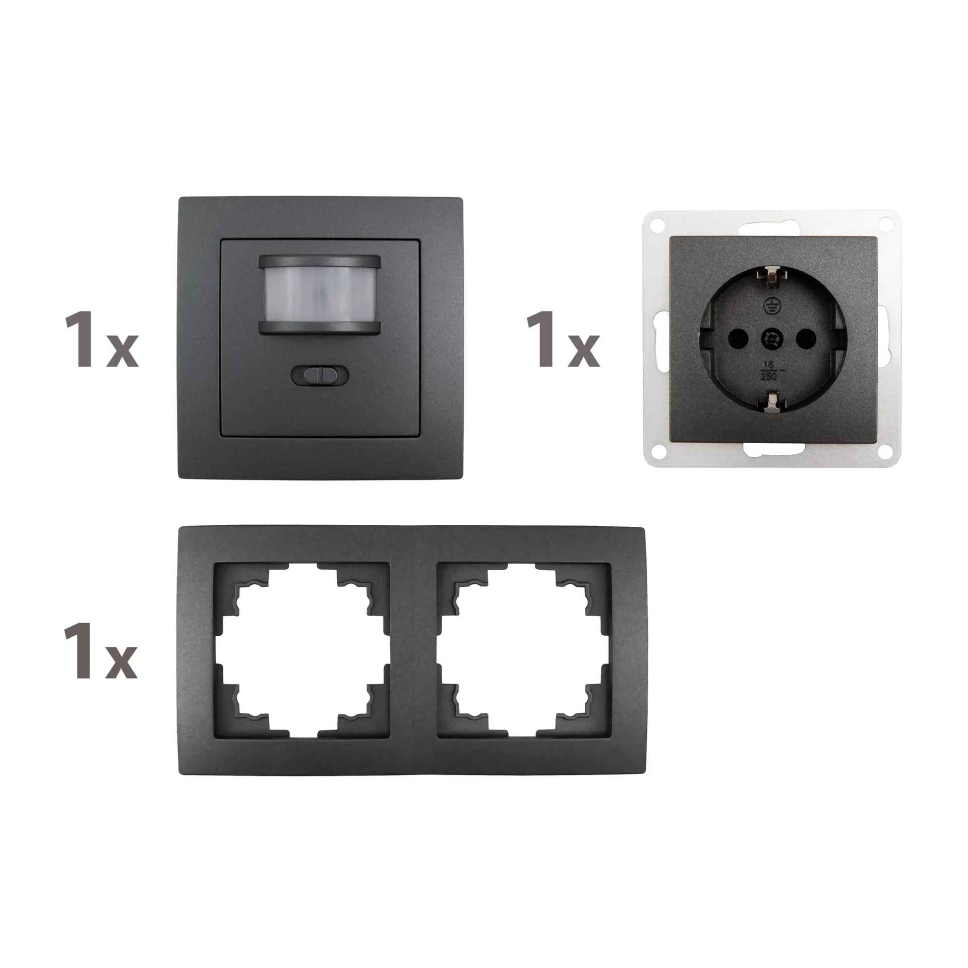 Schalter und Steckdosen Set McPower Flair ''PIR'' anthrazit, 3-teilig – Bild 2
