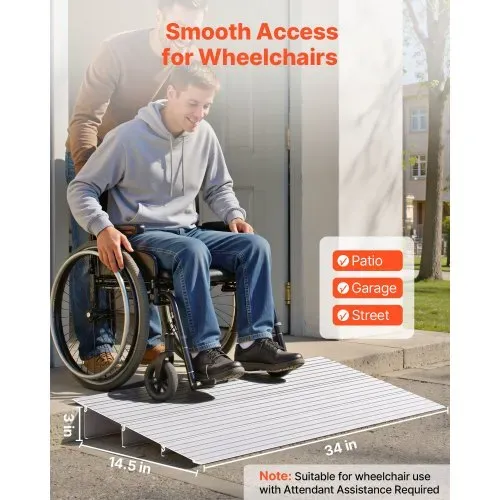 VEVOR Türschwellenrampe, 423x864x87 mm, Rollstuhlrampe aus Aluminiumlegierung mit einer Tragkraft von 360 kg, Bordsteinrampen für Heimtreppen für Rollstühle Roller Gehhilfen Fahrräder Dreiräder VEVOR Türschwellenrampe, 423x864x87 mm, Rollstuhlrampe aus Aluminiumlegierung mit einer Tragkraft von 360 kg, Bordsteinrampen für Heimtreppen für Rollstühle Roller Gehhilfen Fahrräder Dreiräder