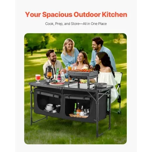 VEVOR Camping Küchentisch klappbarer Kochtisch Outdoor, 3-fach höhenverstellbar, tragbare Kochstation aus Aluminium mit Organizer & Tragegriff, für Grillpartys Picknicks Wohnmobilreisen Schwarz VEVOR Camping Küchentisch klappbarer Kochtisch Outdoor, 3-fach höhenverstellbar, tragbare Kochstation aus Aluminium mit Organizer & Tragegriff, für Grillpartys Picknicks Wohnmobilreisen Schwarz