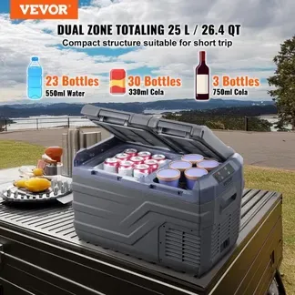 VEVOR Autokühlschrank, 12-Volt-Autokühlschrank, tragbarer 25-Liter-Gefrierschrank mit zwei Zonen, einstellbarer Bereich von -4℉ bis 68℉, 12/24 V DC und 100-240 V AC-Kompressorkühler für Outdoor, Camping, Wohnmobil VEVOR Autokühlschrank, 12-Volt-Autokühlschrank, tragbarer 25-Liter-Gefrierschrank mit zwei Zonen, einstellbarer Bereich von -4℉ bis 68℉, 12/24 V DC und 100-240 V AC-Kompressorkühler für Outdoor, Camping, Wohnmobil