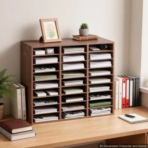 VEVOR Dokumentenablage Holz Schreibtisch Organizer mit 27 Fächern Braun, Ablagefach für Standard-A4-Dokumente Akten & Papiere, mit Verstellbaren Einlegböden für Büro, Zuhause & Klassenzimmer, MDF – Bild 7