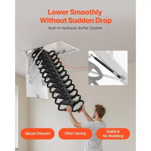 VEVOR Dachbodenleiter, Tragkraft 299,4 kg, passend für Deckenhöhen von 3,2-3,35 m und Öffnungsgröße von 1000,76x698,5 mm, ausziehbare Deckentreppe aus legiertem Stahl mit Zugstange für Dachboden – Bild 3