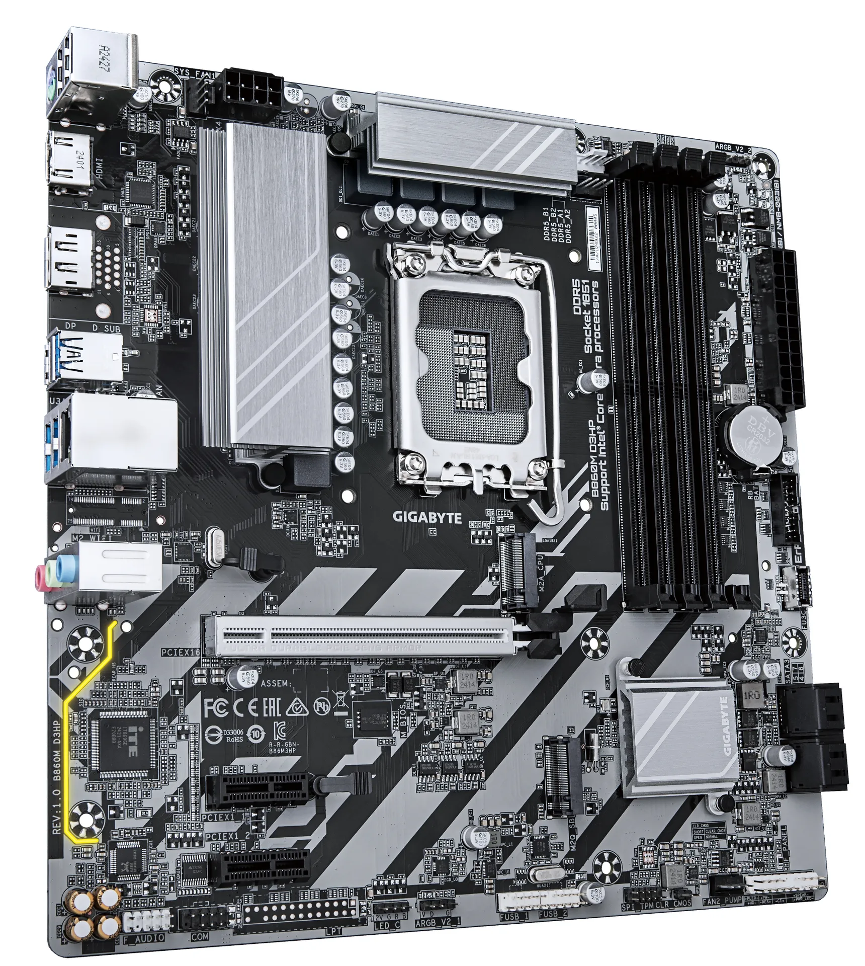 GIGABYTE B860M D3HP Mainboard - Intel Core Ultra CPUs, 4+1+2+1 Phasen VRM, bis zu 9066MHz DDR5, 2xPCIe 4.0 M.2, GbE LAN, USB 3.2 Gen 1 – Bild 3