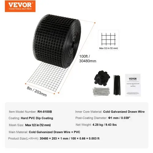 VEVOR Vogelschutz für Solarmodule, 20,3 x 30,5 m, Taubenabwehr Solaranlagengitter mit 100 Aluminiumlegierung-Verschlüssen, Solarmodul-Schutz mit rostfreier PVC-Beschichtung, 12 mm Quadratgitter – Bild 6