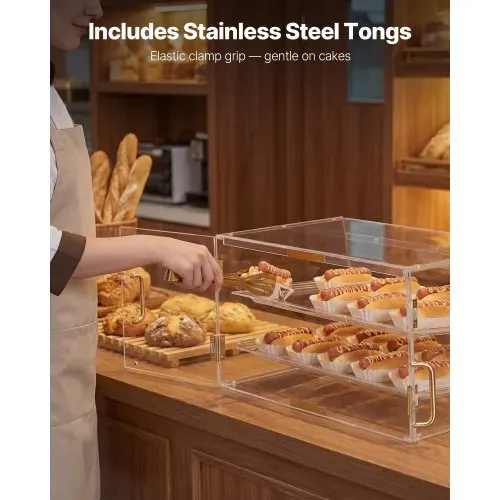 VEVOR Gebäckvitrine 2-stöckig, Gewerbliche Bäckereivitrine aus Transparentem Acryl, Thekenvitrine mit Magnetischer Rücktür & Abnehmbarer Trennwand für Kekse, Desserts und Donuts, 526 x 400 x 305 mm – Bild 5