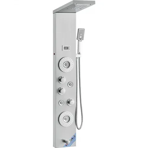 VEVOR Duschpaneelsystem, 6 Duschmodi, LED- und Display-Duschpaneelturm, Regenfall, Wasserfall, 4 Körpermassagedüsen, Wannenauslauf, Handbrause, 150 cm Schlauch, Wandmontiertes Duschset – Bild 10