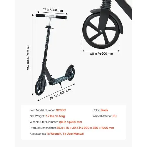 VEVOR Scooter (2 Räder) für Kinder ab 8 Jahren, Cityroller Kinderroller Straßenroller mit höhenverstellbarem Lenker & rutschfestem Deck & faltbarem Rahmen, Tretroller bis zu 100 kg, Schwarz – Bild 6