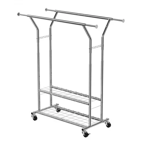 VEVOR Kleiderständer Garderobenständer rollbar mit 2 Kleiderstangen & 2 Ablageflächen, bis 120 kg belastbar, höhenverstellbarer Kleiderständer aus Karbonstahl für Schlafzimmer Waschküche – Bild 10