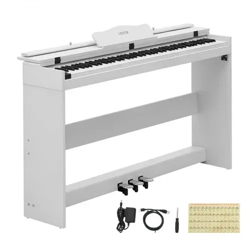 VEVOR Digitalpiano 88 Halbgewichtete Tasten E-Piano HiFi-Lautsprecher Weiß für Anfänger, mit 128 Klängen, 128 Rhythmen, USB, MIDI, Audioausgang, Standard-3,5-mm-Kopfhörerbuchse, Notenhalter und Pedal – Bild 8