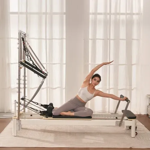 VEVOR Pilates Reformer Maschine für den Einsatz im Heim-Fitnessstudio, Krafttrainingsgerät mit doppeltem Widerstand, Reformer-Box & Sprungbrett, für Fortgeschrittene & Anfänger, bis zu 181,44 kg – Bild 7