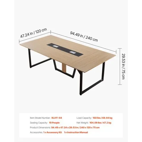 VEVOR Konferenztisch Besprechungstisch für 10 Personen 240 x 120 cm rechteckiger Seminartisch Meetingtisch Mehrzwecktisch Pausentisch mit Metallbeinen ideal für Büro Konferenzraum Braun – Bild 6