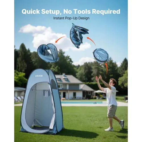 VEVOR Pop Up Zelt (1219 x 1219 x 2134 mm) Wasserfestes Toilettenzelt mit, Umkleidezelt inkl. Heringen & Seilen & Tragetasche & Aufhängetasche, aus 190T Polyester für Camping Strand Angeln Blau – Bild 3