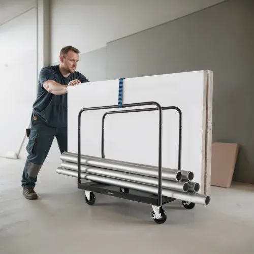 VEVOR Plattenwagen, 816 kg, Transportwagen mit 360° Lenkrollen, Plattenkarre mit Zurrgurt & 3 seitlichen Handläufen, Plattenroller, Transporthilfe für Fabrik, Lager, Garage, Schwarz, 955x610x935 mm – Bild 7