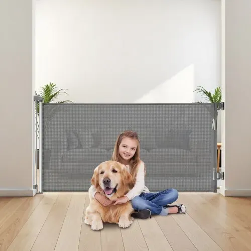 VEVOR Einziehbares Babygitter Hundegitter ausziehbar auf 185 cm Breite / 795 mm Höhe, Treppenschutzgitter mit Sicherheitsschloss, Schutzgitter aus Netzgewebe für Treppen Flure drinnen/draußen, grau – Bild 7