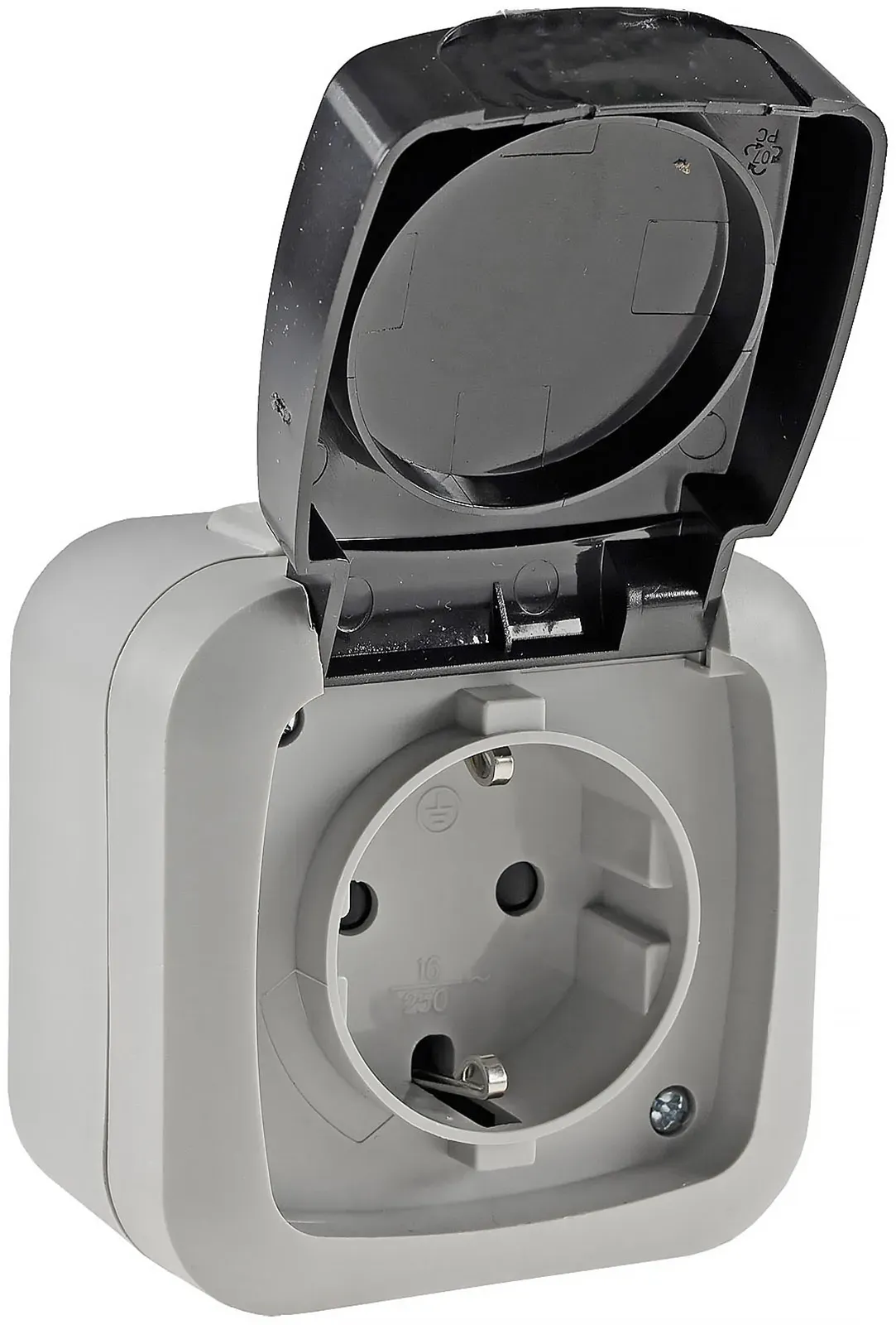 Feuchtraum Steckdose, IP44 250V~/ 16A, inkl. AP-Rahmen, grau Feuchtraum Steckdose, IP44 250V~/ 16A, inkl. AP-Rahmen, grau