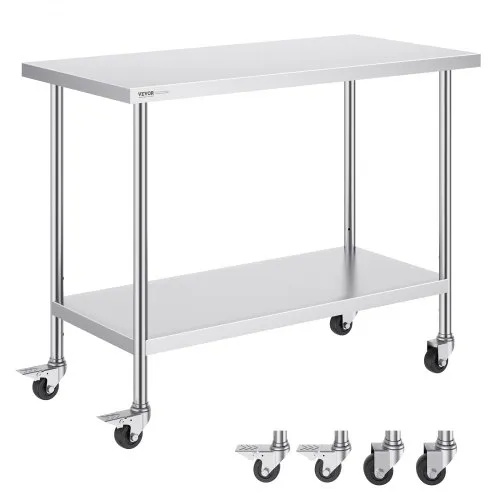 VEVOR Arbeitstisch aus Edelstahl, Rollbarer Küchentisch, 3 einstellbaren Höhenstufen, robuster Küchentisch zur Lebensmittelzubereitung für gewerbliche Küchen und Restaurants 610 x 1219 x 954,6 mm VEVOR Arbeitstisch aus Edelstahl, Rollbarer Küchentisch, 3 einstellbaren Höhenstufen, robuster Küchentisch zur Lebensmittelzubereitung für gewerbliche Küchen und Restaurants 610 x 1219 x 954,6 mm