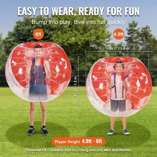 VEVOR Aufblasbarer Bump Ball Bumper Stoßball 1 Stk. 1,5 m x 1,2 m, Menschlicher Kollisionsball, PVC-Körperblasen-Bounce-Ball für Outdoor-Aktivitäten, Transparent + Rot Aufblasbar Bumper Ball – Bild 2