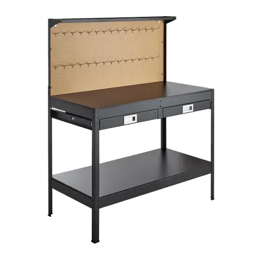 VEVOR Werkbank mit Lochwand, 110kg Belastbarer Arbeitstisch inkl. 2 Ablagefächer 2 Schubladen LED-Beleuchtung & Integrierter Steckdosenleiste mit USB, Multifunktionstisch mit Werkzeugwand für Heimwerk – Bild 8