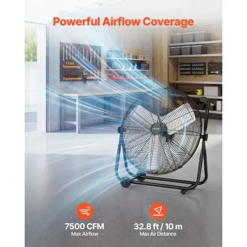 VEVOR Bodenventilator Ø609,6mm, Windmaschine 360° Neigbar, Standventilator mit 3 Geschwindigkeitsstufen, Trommelventilator Tragbar mit Griff Rollen & 1,6m Kabel, Industrie-Ventilator für Garage Lager VEVOR Bodenventilator Ø609,6mm, Windmaschine 360° Neigbar, Standventilator mit 3 Geschwindigkeitsstufen, Trommelventilator Tragbar mit Griff Rollen & 1,6m Kabel, Industrie-Ventilator für Garage Lager
