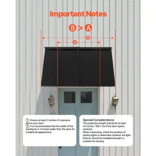 VEVOR Fenstermarkise 112,5x61x61 cm, Türvordach, Markisen, Überdachung mit dreieckigem Stahlrahmen für Türen, Außenregen & Schnee-Sonnenschutz für Türeingänge, Fenster, Veranden, Balkone – Bild 5