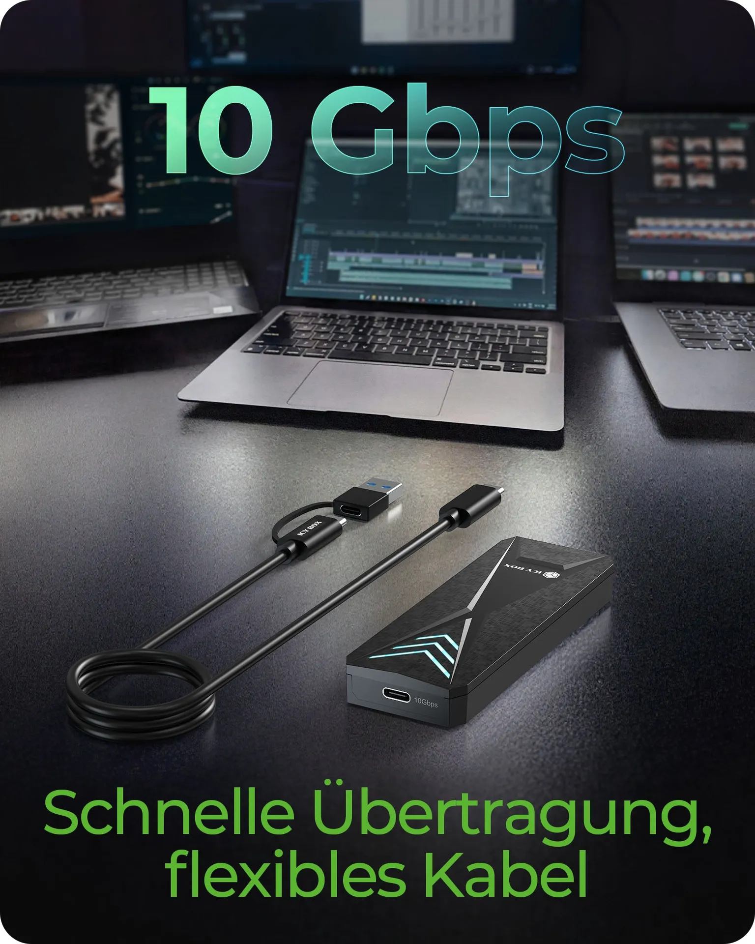 ICY BOX Gehäuse für NVMe M.2 SSD, RGB-Beleuchtung, Host USB 3.2 Gen 2 Type-C+ Type-A, 10 Gbit/s – Bild 4
