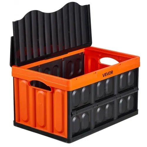 VEVOR Klappbox 45 L 3er-Pack, Faltbare Aufbewahrungsboxen aus Kunststoff, Stapelbare Klappkörbe mit Deckel, Tragkraft 20 kg pro Box, Klappkiste, Ideal für Haushaltsorganisation, Orange & Schwarz – Bild 9