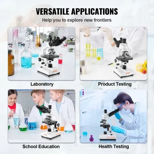 VEVOR Trinokulares Mikroskop 10X, 25X, 2X Hilfslinse Compound Mikroskop, Objektive 4X, 10X, 40X, 100X, Labor Auflicht Mikroskop Vergrößerung 40-5000, 100–240 V Labormikroskop
Verbundmikroskop – Bild 5