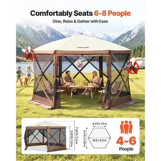 VEVOR Faltpavillon, 3,05 x 3,05 m, 6-seitiges Pop-up-Camping-Überdachungszelt mit Netzfenstern, tragbarer Tragetasche, Erdspießen, große gartenpavillon für Outdoor-Camping, Rasen und Hinterhof VEVOR Faltpavillon, 3,05 x 3,05 m, 6-seitiges Pop-up-Camping-Überdachungszelt mit Netzfenstern, tragbarer Tragetasche, Erdspießen, große gartenpavillon für Outdoor-Camping, Rasen und Hinterhof