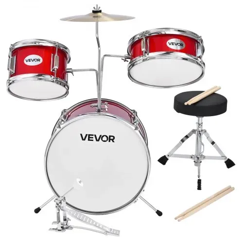 VEVOR Schlagzeug Set, 3-teilig, Drum Kit mit 35,6 cm Bassdrum, 25,4 cm Snare-Drum und 20,3 cm Tom-Toms, Musik-Lern-Schlagzeug-Instrumenten-Set, Ideal für Kinder von 6 bis 13 Jahren (rot) – Bild 10