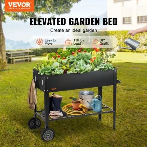 VEVOR Hochbeet mit Rädern Pflanzkübel Blumenkasten Garten Pflanzkasten Terrassen Gemüsebeet Gartenbeet Pflanzbeet Schwarz 108×49,5x80cm verzinktem Stahl ideal für den Anbau von Gemüse Obst Kräutern VEVOR Hochbeet mit Rädern Pflanzkübel Blumenkasten Garten Pflanzkasten Terrassen Gemüsebeet Gartenbeet Pflanzbeet Schwarz 108×49,5x80cm verzinktem Stahl ideal für den Anbau von Gemüse Obst Kräutern