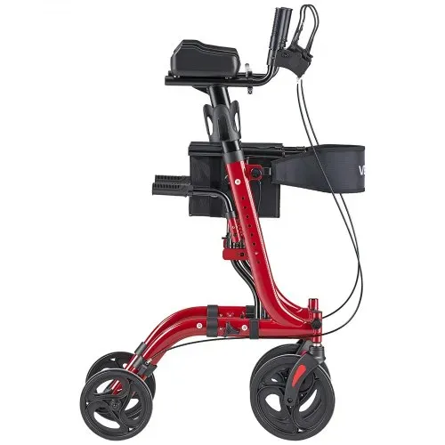 VEVOR Rollator Faltbar mit Sitz, Leichtgewicht Gehwagen mit 4 PVC Reifen, Gehhilfe bis 136 kg mit Rückenlehne Tasche Gehstockhalter, Höheverstellbare Laufhilfe mit Feststellfunktion für Senioren, Rot – Bild 9