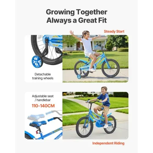 VEVOR Kinderfahrrad, 18 Zoll BMX-Stil-Fahrrad mit Stützrädern, empfohlene Kindergröße 110-140 cm, robust & einfach zu montieren, Kleinkinderfahrrad für Jungen & Mädchen zum Fahrradlernen, blau – Bild 2