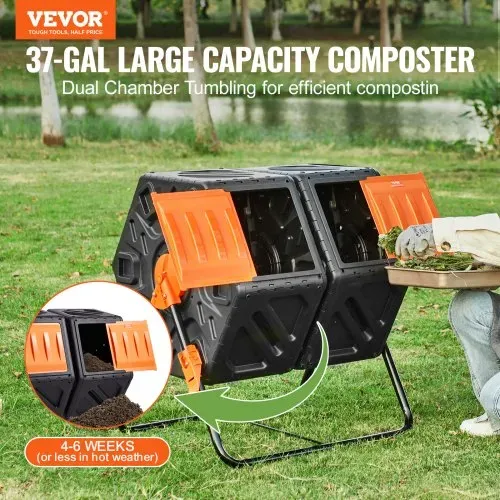 VEVOR Tumbling-Komposterbin Komposter Tumbler 140 L, Trommelkomposter Drehbar Doppelraum Tumbling Komposter 785 x 605 x 795 mm, 40 kg Belastbarer Garten Kompostbehälter inkl. Handschuhe VEVOR Tumbling-Komposterbin Komposter Tumbler 140 L, Trommelkomposter Drehbar Doppelraum Tumbling Komposter 785 x 605 x 795 mm, 40 kg Belastbarer Garten Kompostbehälter inkl. Handschuhe