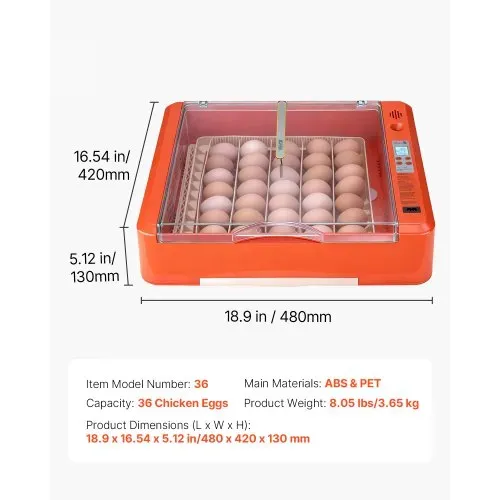 VEVOR Brutautomat Vollautomatisch 36-Eier, Eierinkubator, mit Eierwender, Temperatur- & Feuchtigkeitsregelung, Inkubator Brutmaschine zum Ausbrüten von Küken, Enten, Gänsen & Wachteln – Bild 6
