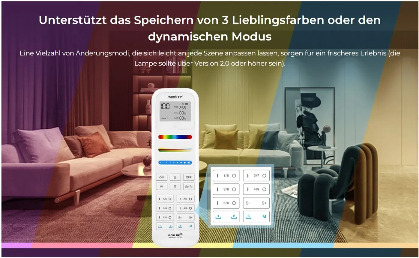 MiBoxer FUT100 LED Fernbedienung RGB-WW (RGB-CCT) 100 Zonen – Bild 2