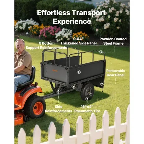 VEVOR Kippanhänger, 272 kg Fassungsvermögen, ATV-UTV-Transportanhänger, Kippwagen zum Hinterherziehen mit 40,64 cm Reifen, Handzug oder Fußpedal, Hofanhänger für Rasenmähertraktoren – Bild 2