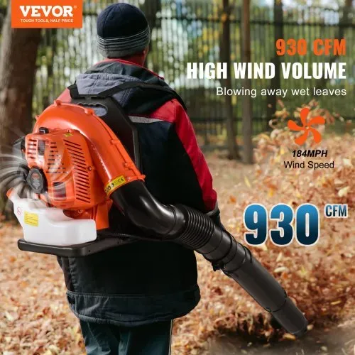 VEVOR Laubbläser als Rucksack, 79 CC 2-Takt Benzin-Laubbläser mit 3-Liter-Kraftstofftank, 930 CFM Luftvolumen, 184 MPH Geschwindigkeit, ideal für Rasenpflege, Laubreinigung und Schneeräumung VEVOR Laubbläser als Rucksack, 79 CC 2-Takt Benzin-Laubbläser mit 3-Liter-Kraftstofftank, 930 CFM Luftvolumen, 184 MPH Geschwindigkeit, ideal für Rasenpflege, Laubreinigung und Schneeräumung
