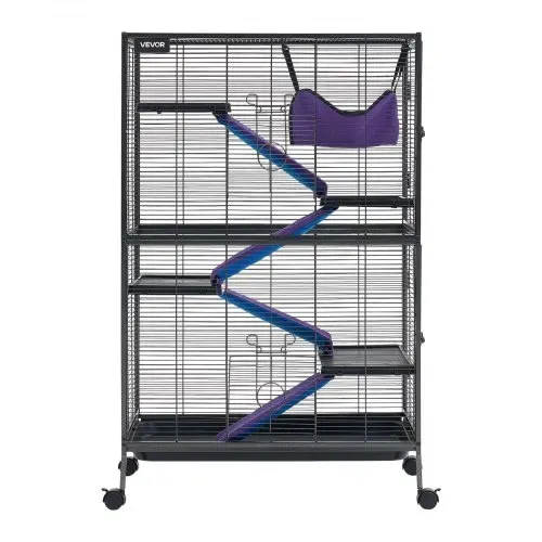 VEVOR Kleintierkäfig Metall Frettchenkäfig Kleintiergehege 80x52x127 cm, Frettchen Chinchillas Gleithörnchen Meerschweinchen & Kaninchen 5-Stöckig 13,97 mm Drahtabstand Feststellbare Schwenkrolle – Bild 8