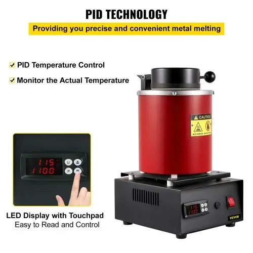 VEVOR Goldschmelzofen 1350 W 1150 ℃ Max. Temperatur, digitaler elektrischer Schmelzofen 3 kg Keramiktiegel mit Barrenmatrize & Handschuhen, zur Verarbeitung von Gold Silber Kupfer Aluminium rot – Bild 3