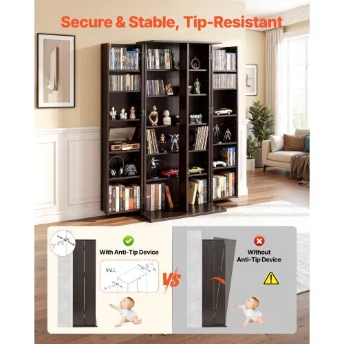 VEVOR DVD-Schrank mit 24 Fächern, Medienaufbewahrungsschrank Standschrank 610 x 368 x 1270 mm, Platzsparendes CD-Schrank für CDs DVDs Bücher Spiele-Discs, Wohnzimmer Homeoffice Aufnahmestudio, Schwarz – Bild 3
