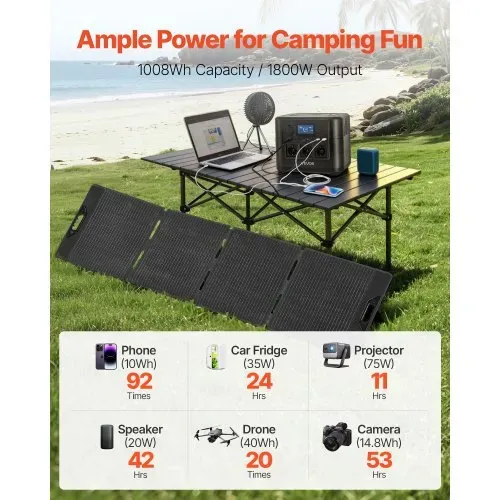 VEVOR Tragbare Powerstation, mit 200-W-Solarpanel, 1800-W-Solargenerator, 1008-Wh-LiFePO4-Akku-Backup & 9 Ausgängen, Ideal für Notfälle zu Hause, Camping & Reisen mit dem Wohnmobil VEVOR Tragbare Powerstation, mit 200-W-Solarpanel, 1800-W-Solargenerator, 1008-Wh-LiFePO4-Akku-Backup & 9 Ausgängen, Ideal für Notfälle zu Hause, Camping & Reisen mit dem Wohnmobil