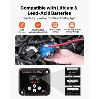 VEVOR Trennrelais, 12 V, 140 A, Doppelbatterie Isolator mit LCD-Bildschirm, intelligenter Batterietrennschalter für Lithium- und Blei-Säure-Batterien, für Auto, LKW, Wohnmobil, UTV, ATV, Boot VEVOR Trennrelais, 12 V, 140 A, Doppelbatterie Isolator mit LCD-Bildschirm, intelligenter Batterietrennschalter für Lithium- und Blei-Säure-Batterien, für Auto, LKW, Wohnmobil, UTV, ATV, Boot