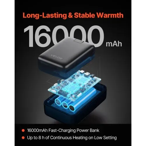 VEVOR Beheizbarer Hoodie, Unisex, Heizpullover mit 7,4 V 16000 mAh wiederaufladbarem Powerbank-Pack, 5 Heizzonen, 3 Temperaturstufen, 4–8 Stunden Wärme, für Winter-Outdoor-Camping, Schwarz, XXXL – Bild 2